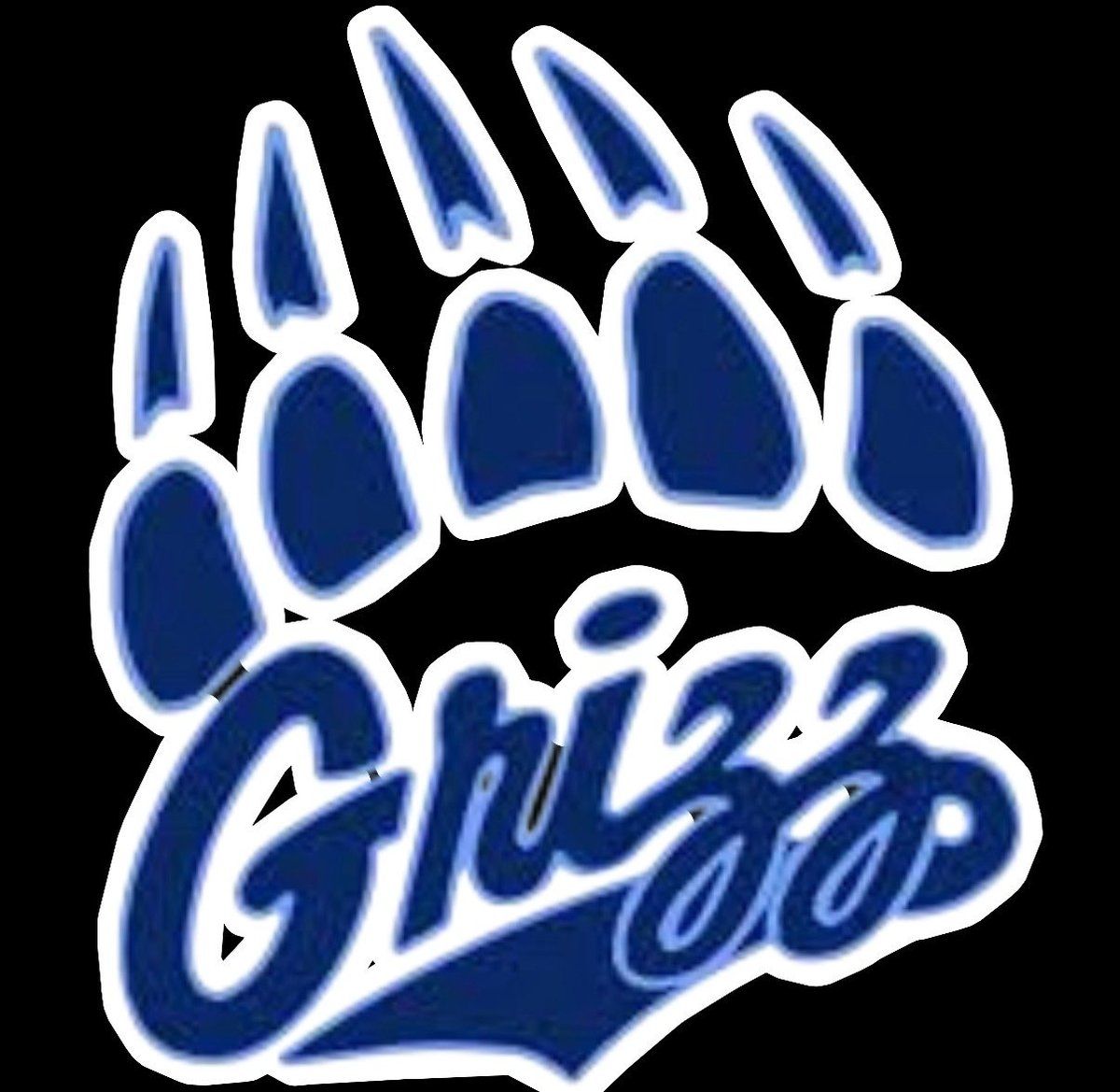 Blue and white bear paw logo with Grizzlies text underneath on black background